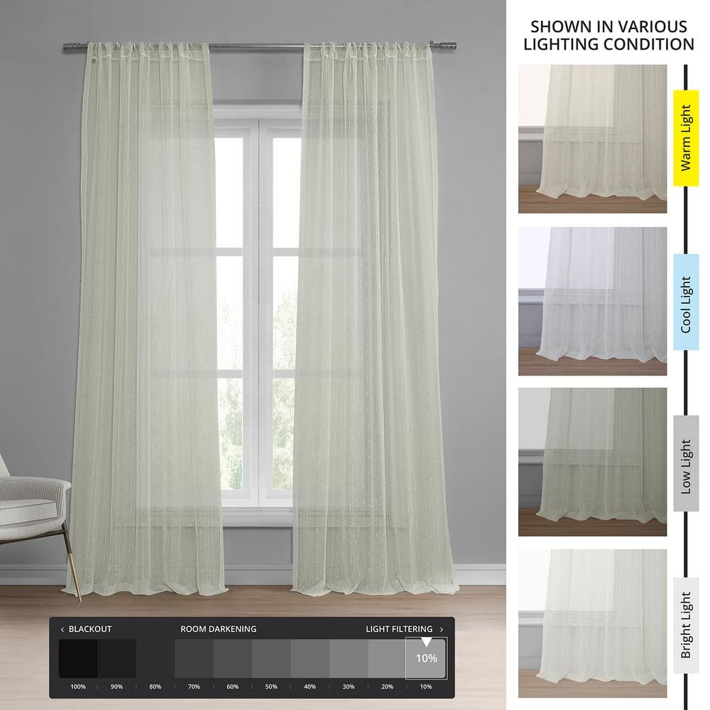 White Sheer Striped Faux Linen 108" Window Panel