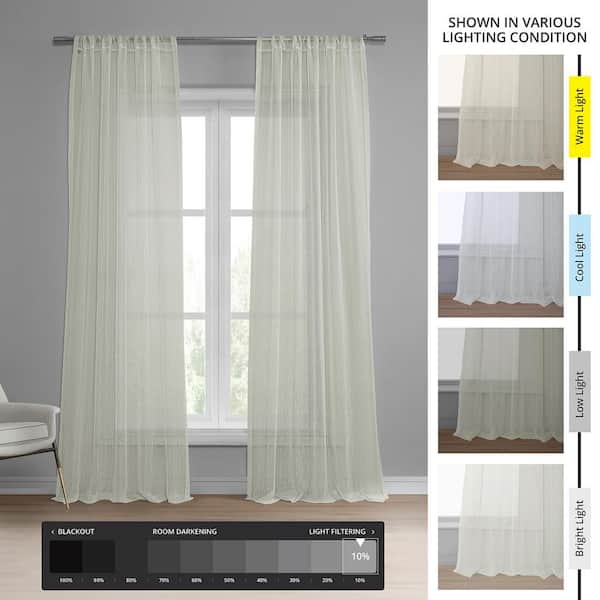 Montpellier Patterned Faux Linen Sheer Curtain - 50 in. W x 108 in. L Rod Pocket with Hook belt Single Window Panel