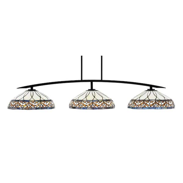 Unbranded Siena 3-Light Matte Black Billiard Light with 16 in. Royal Merlot Art Glass Shades No Bulbs Included