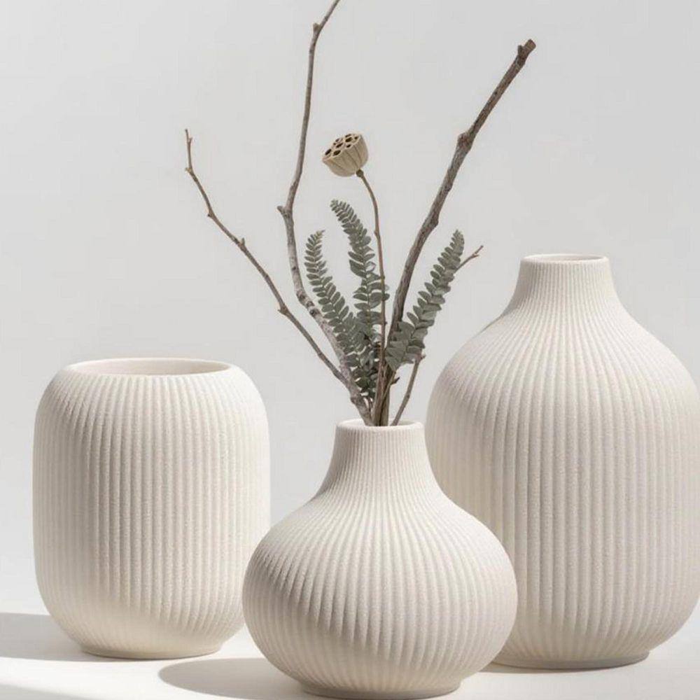 Round White Ceramic Vases Set of 3, (5.7 in.+3.8+4.8) Home Office Shelf ...