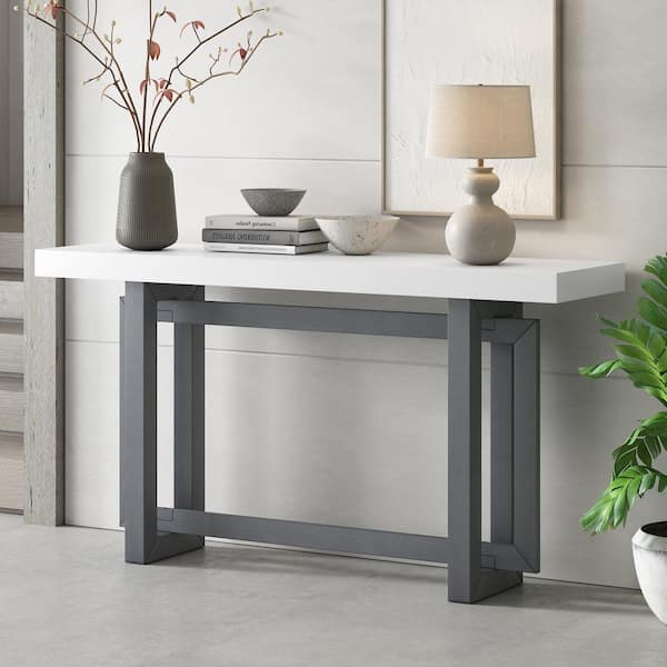 Harper & Bright Designs Industrial Style 59.1 in. Dark Gray and White Rectangle Wood Console Table