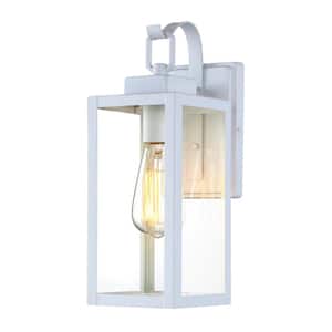 1-Light Modern Matte White Outdoor Wall Lantern Sconce with Clear Glass