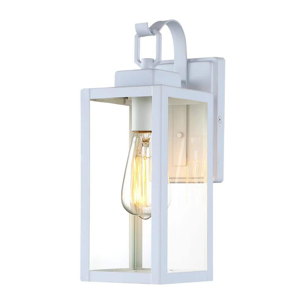 Uixe 1-Light Modern Matte White Outdoor Wall Lantern Sconce with Clear Glass