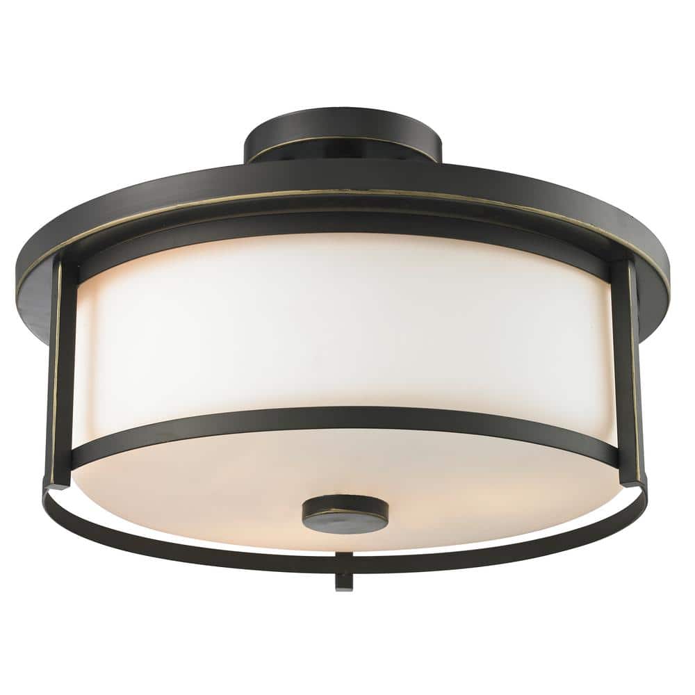 Savannah 15.75 in. 3-Light Olde Bronze Semi-Flush Mount with Matte Opal Sha