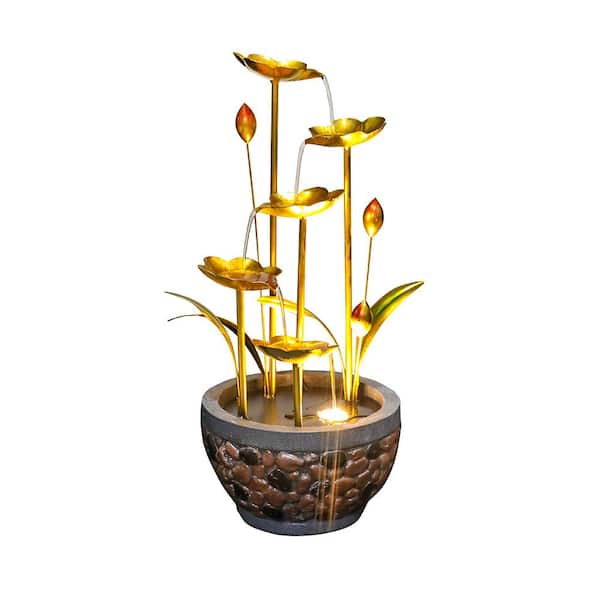 TIRAMISUBEST 20.8 in. H Indoor/Outdoor Multi-Tiered Metal Leaves Water Fountain