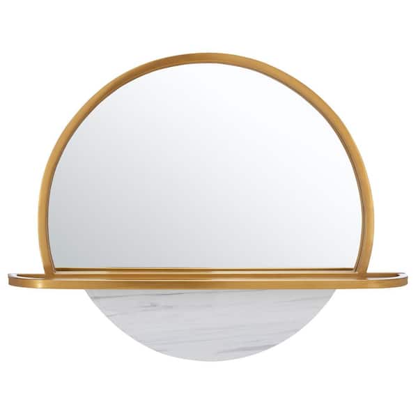 SAFAVIEH Tsarra 35 in. W x 27 in. H Iron Round Modern Gold/White Wall Mirror