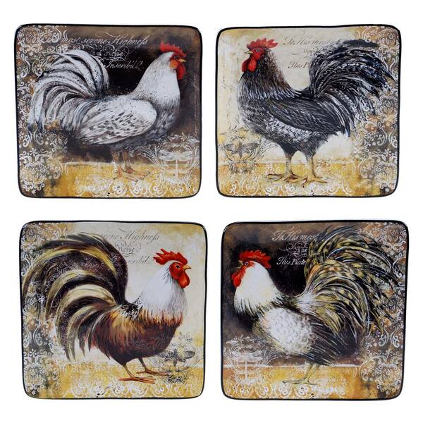 Certified International Vintage Rooster Collection Rustic Salad and Dessert Plate (Set of 4)