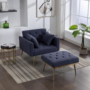 Navy Sherpa Upholstered Accent Chair with 3-Positions Adjustable Backrest, Modern Arm Chair and Ottoman Set