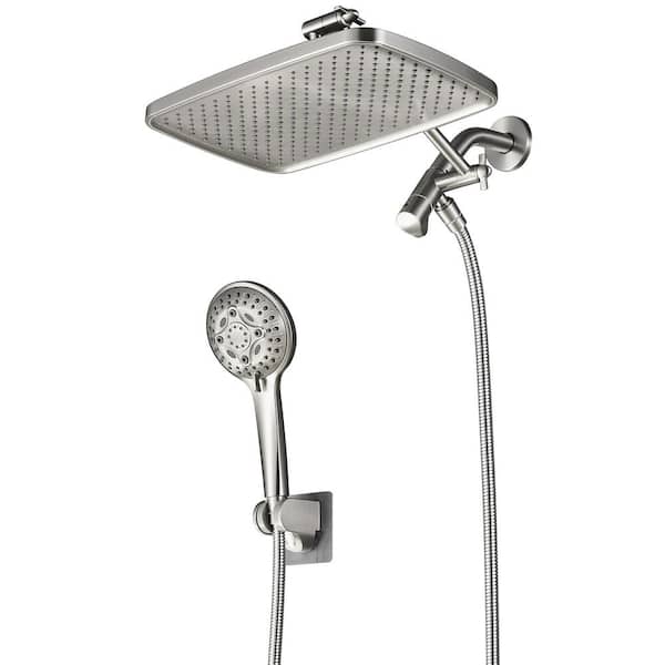 Heemli Rainfull 2-in-1 8-spray with 1.8 GPM 12 in. Wall Mount Dual Shower Head and Handheld Shower Head in Brushed Nickel