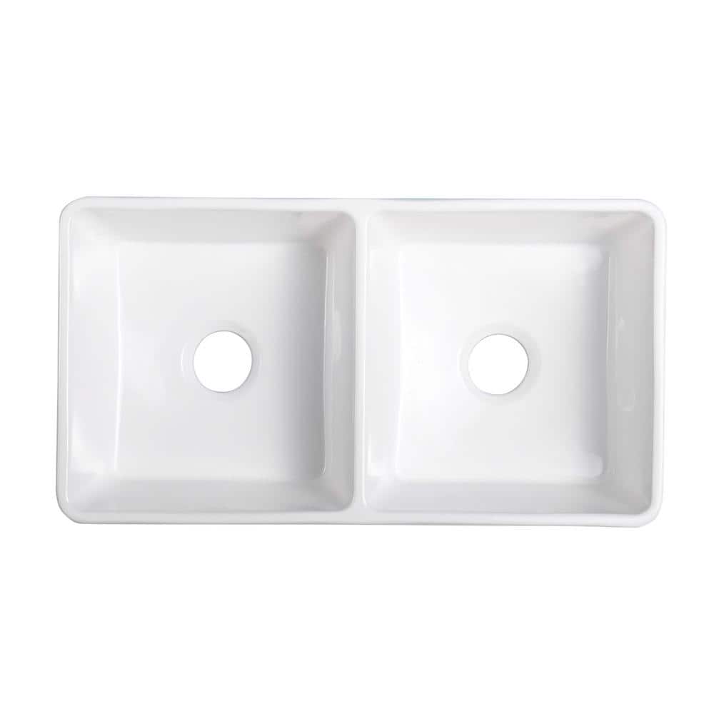 Cremona 33'' White Fireclay Double Bowl Farmhouse Sink