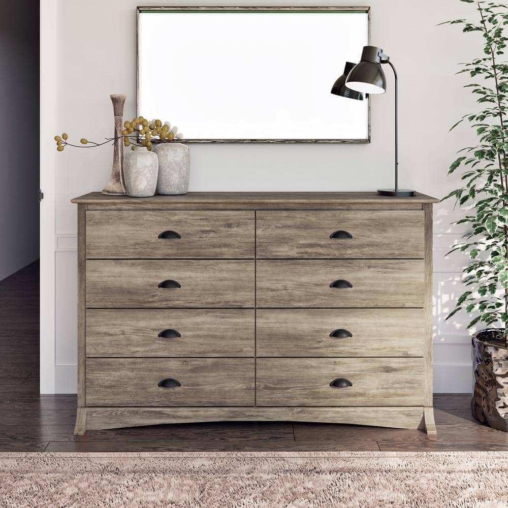 Drifted Gray Double 8-Drawer Coastal Dresser