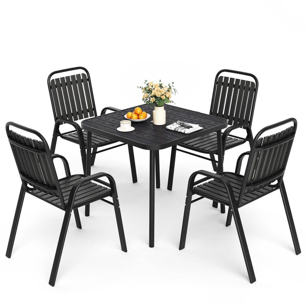 4-Person Patio Dining Set, Stackable Chairs and Square Steel Table with Umbrella Hole price history on PriceWatchPro