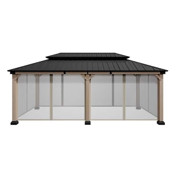 Cedarfort 12 ft. x 20 ft. Outdoor Cedar Wood Frame Hardtop Gazebo with Galvanized Steel Roof and Netting