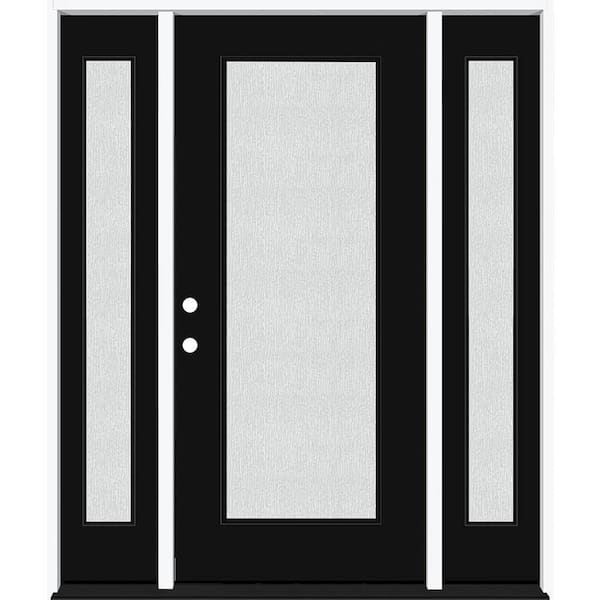 Steves & Sons Legacy 64 in. x 80 in. Full Lite Rain Glass RHIS Primed Black Finish Fiberglass Prehung Front Door with Dbl 12 in. SL