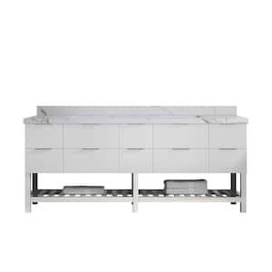 Catalina 84 in. W x 22 in. D x 36 in. H Double Sink Bath Vanity in White with 2 in. Calcutta Gold Qt. Top