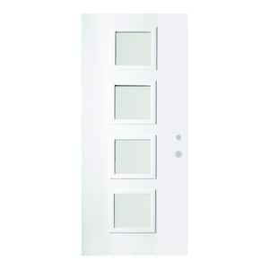 32 in. x 80 in. Evelyn Satin Opaque 4 Lite Painted White Left-Hand Inswing Steel Prehung Front Door