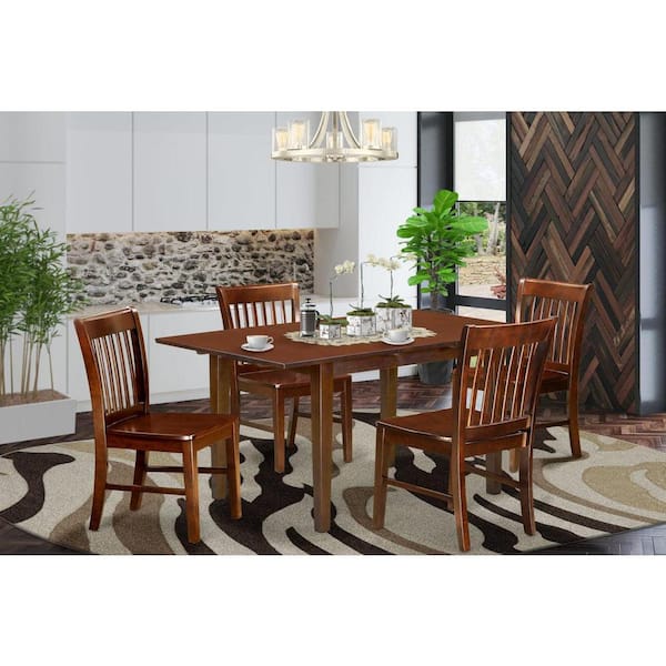 East West Furniture 5-Piece Rectangle Mahogany Finish Solid Wood Top Dining table with 4-Chairs with Lattice Back