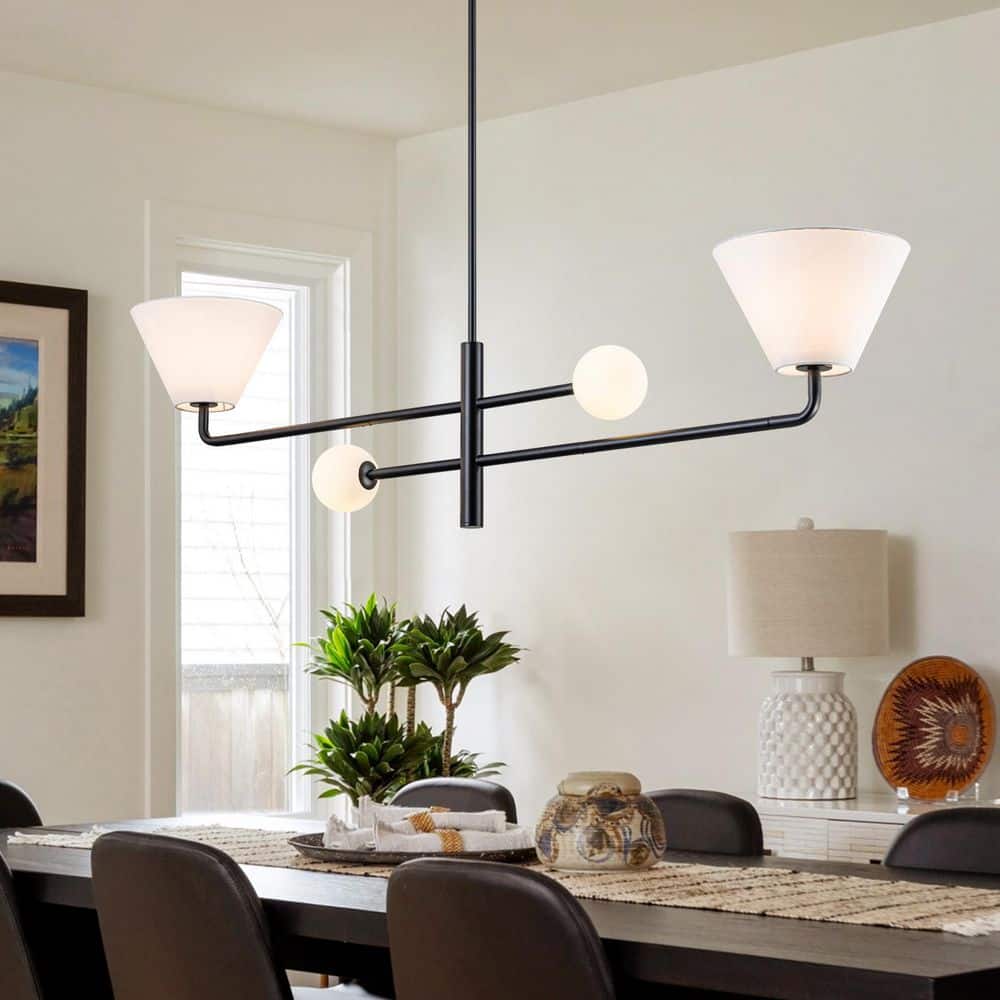 Hazel 4-Light Modern Black Linear Kitchen Island Chandelier with Frosted Glass Shade price history on PriceWatchPro