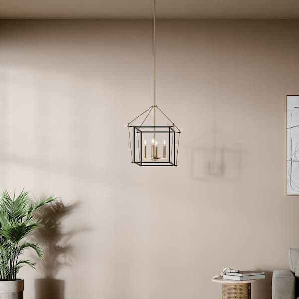 Eisley 21.25 in. 4-Light Champagne Bronze and Black Modern Foyer Candle Hanging Pendant Light