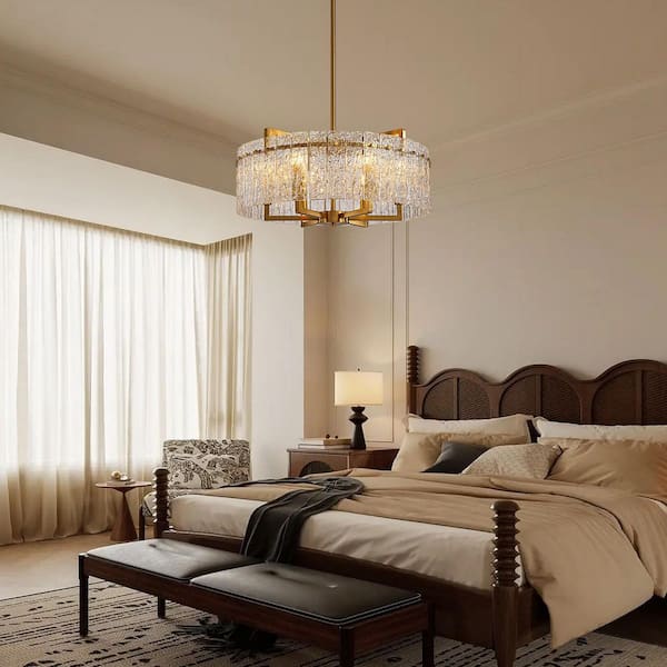 SILJOY 6-Light Gold 25.6in Modern Glass Shade Chandelier for