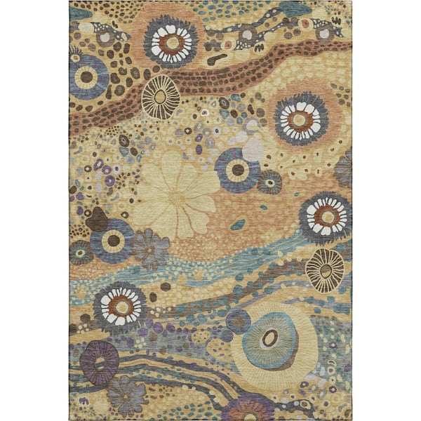 Mayfield Premium Machine Washable Abstract AMF2498 Gold 9 ft. x 12 ft. Area Rug