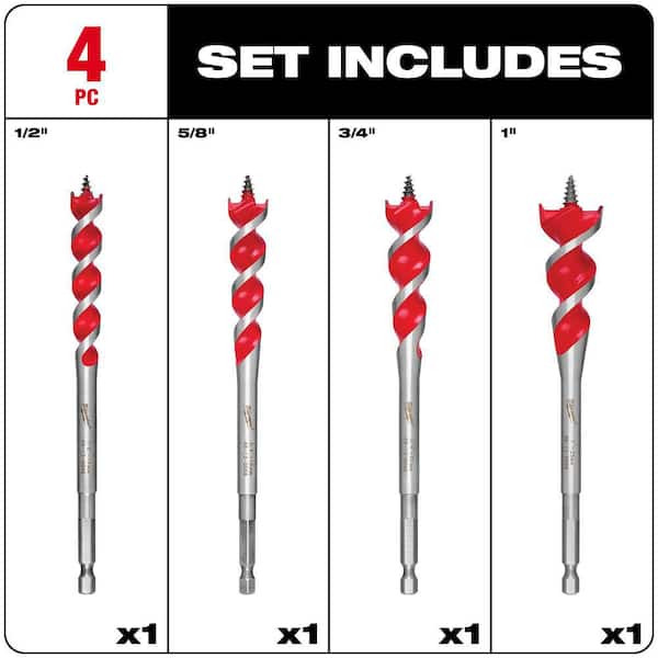 SPEED FEED Auger Wood Drilling Bit Set (4-Piece)
