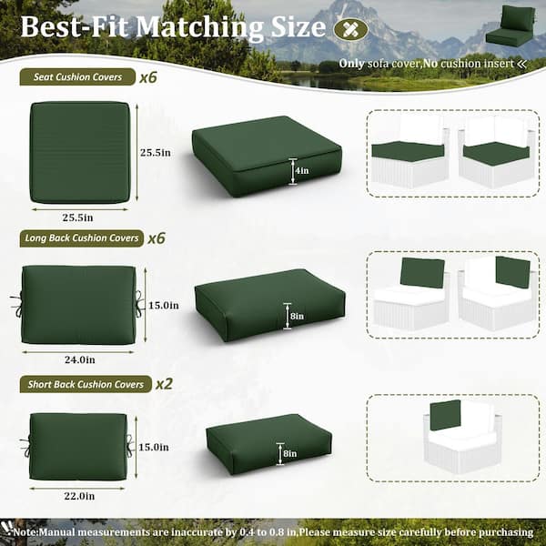 14-Piece 25.5 in. Outdoor Cushion Covers Green