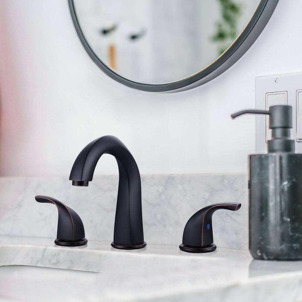 Oil Rubbed Bronze 8-Inch Widespread Bathroom Faucet with Pop-Up Drain
