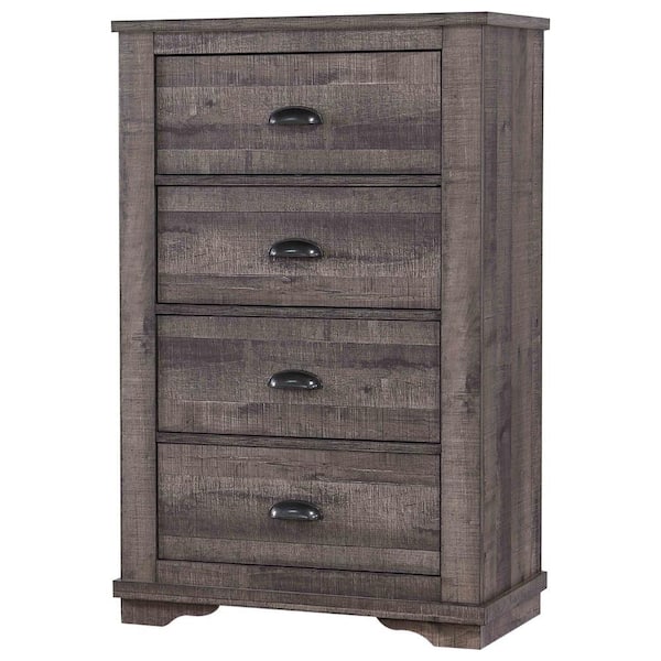 Benjara 31.1 in. Gray 4-Drawer Chest of Drawers