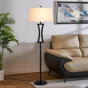 Montgomery 63.75 in. Black Metal Floor Lamp With White Bell Shade