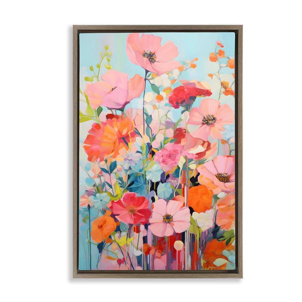 Abstract Flowers on Blue by LSR Design Studio Brown Floater Frame Nature Graphic Art Print 25 in. x 17 in. price history on PriceWatchPro