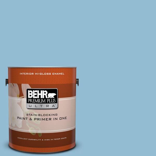 BEHR Premium Plus Ultra 1 gal. #M500-3 Blue Chalk color Hi-Gloss Enamel Interior Paint and Primer in One