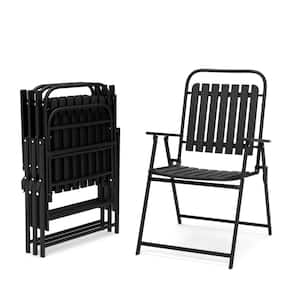 Black Metal Folding Outdoor Dining Chair Set of 4, Outdoor Lawn Chairs, Portable Dining Chairs for Yard