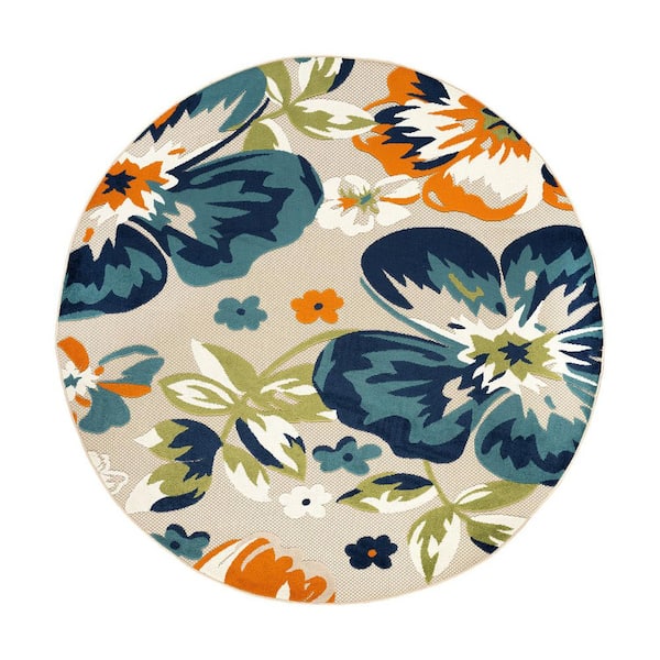 Bergamo Contemporary Floral Multi 8 ft. ROUND Indoor/Outdoor Area Rug