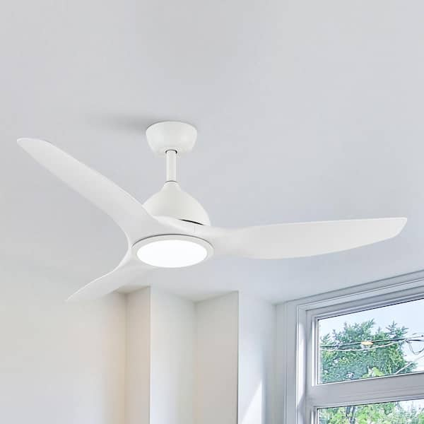 52 in. Indoor Integrated LED Modern Matte White Propeller Ceiling Fan with Light and 6-Speed Remote Control