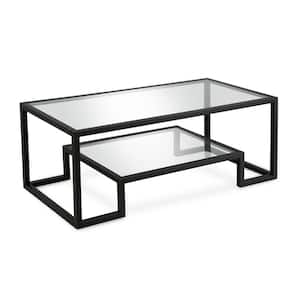 Athena 45 in. Blackened Bronze Rectangle Glass Top Coffee Table with Shelf