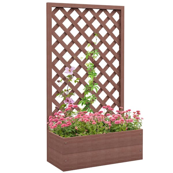 29.5 x 13.25 x 53.25 Raised Garden Bed with Trellis Lattice Wood & Self Draining Gap Freestanding in Light Brown