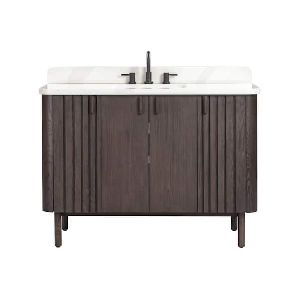 Blakely 49 in. Single Sink Brown Oak Bath Vanity with Calacatta White Quartz Top