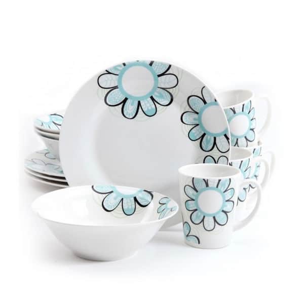 Gibson Lush Blossom 12-Piece Casual White Stone Dinnerware Set (Service for 4)