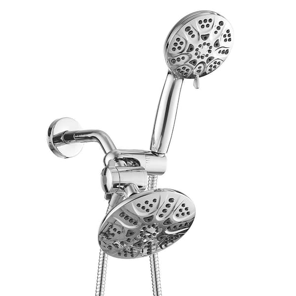 BWE 6-Spray Dual 2 in 1 Showerhead Hand & Rain Shower Separately or Together with Stainless Steel Hose in Polished Chrome