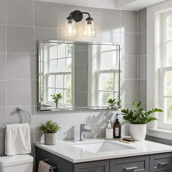 13 in. 2-Light Black Vanity Lights for Mirror, Farmhouse Bathroom Vanity Lighting with Clear Glass Shades