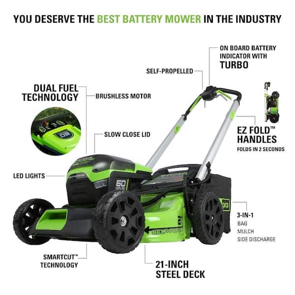 Reviews for Greenworks PRO 21 in. 60V Battery Cordless Self-Propelled Lawn  Mower (Tool-Only)