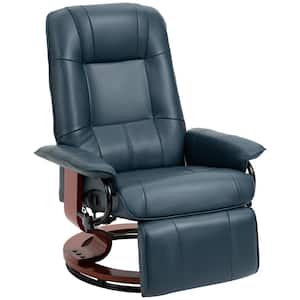 Blue Faux Leather Adjustable Swivel Lounge Chair Set of 1 with Footrest Armrest and Wrapped Wood Base for Living Room