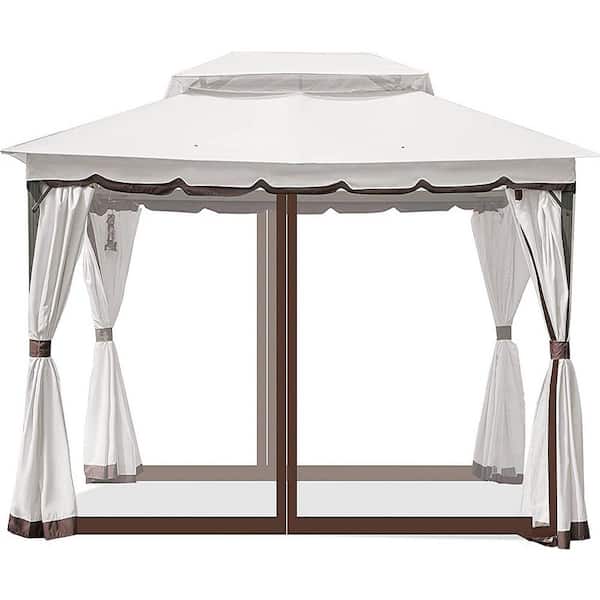 JEAREY 10 ft. x 13 ft. Double Roof Aluminum Outdoor Patio Gazebo with Netting and Curtains