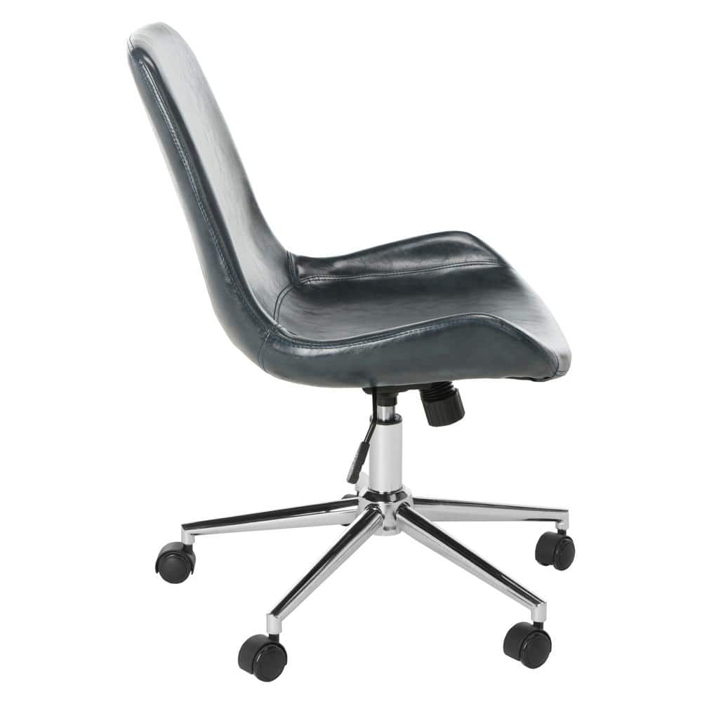 Transitional Dark Grey Faux Leather Chrome Swivel Desk Chair