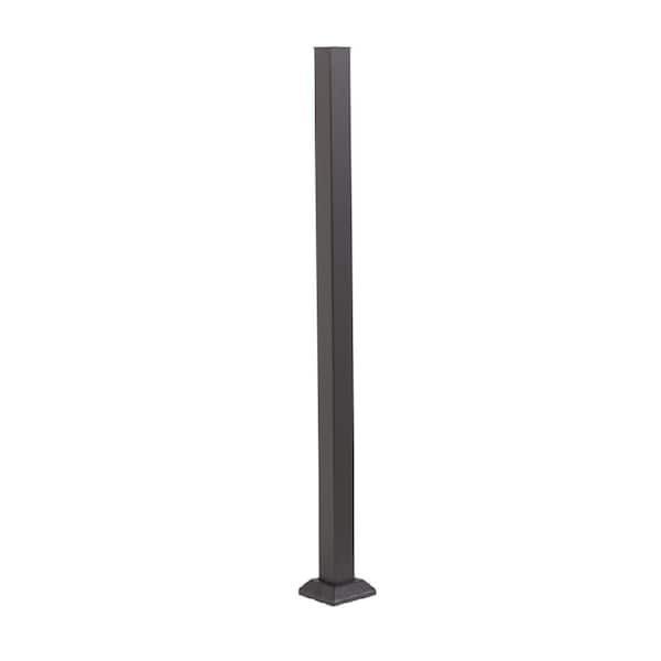 Fe26 2 in. x 45.5 in. Black Steel Railing Post with 4 in. Base and Cover