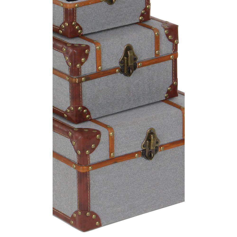 Gray Upholstered Wood 3-Piece Decorative Box Set with Hinged Lids