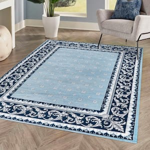 Acanthus Blue/Navy 8 ft. x 10 ft. French Border Area Rug