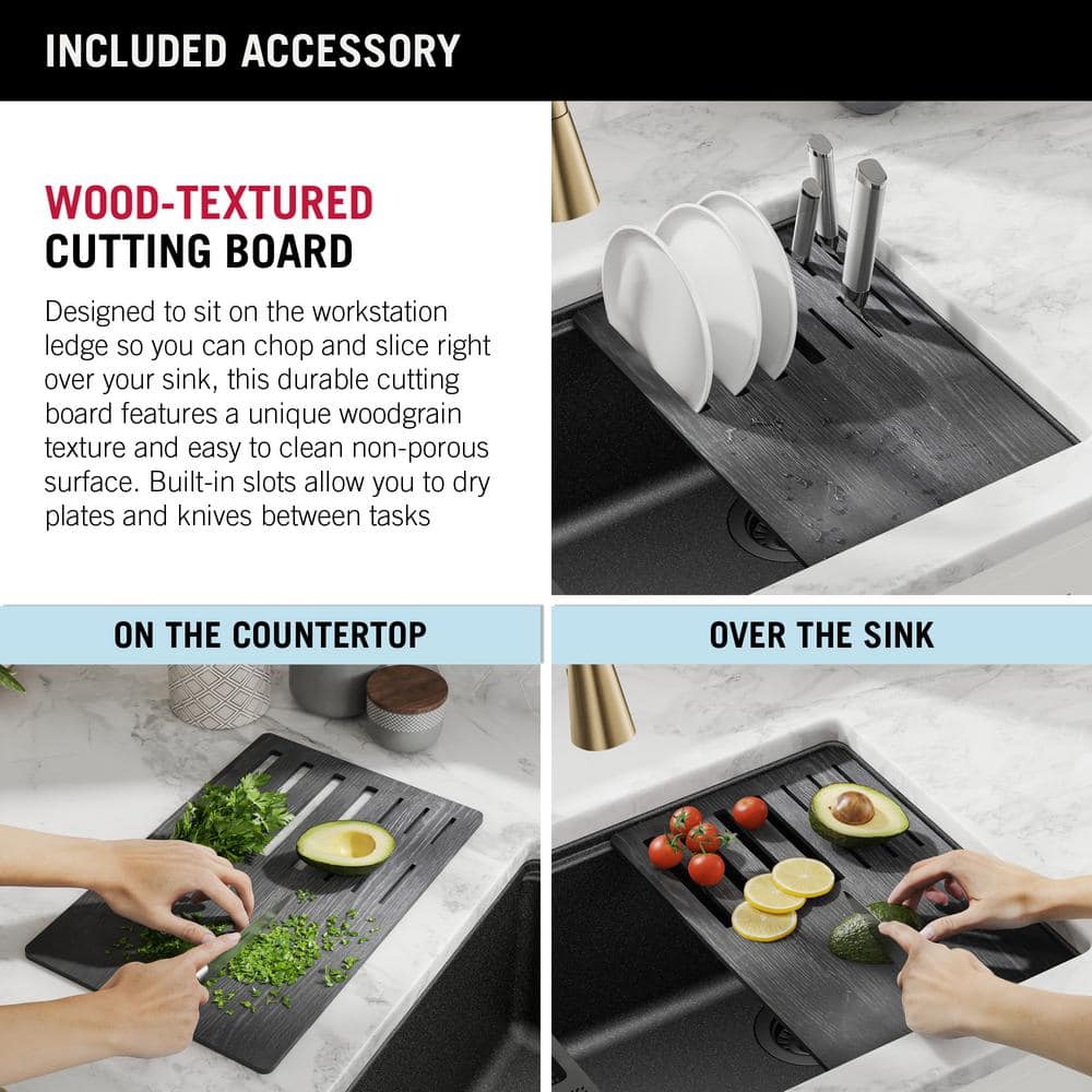 Metallic Black Granite Composite Single Bowl Workstation Sink with Drainboard