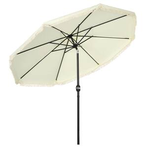 9 ft. Steel Outdoor Market Umbrella in Cream White with Push Button Tilt, Crank, Tassles and 8 Ribs